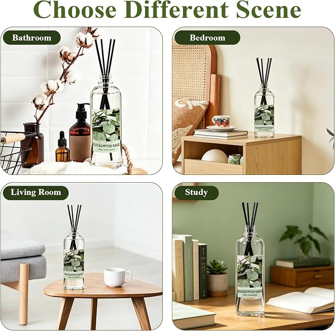 STRN Reed Diffuser Refill, Eucalyptus and Sage Scent Diffuser 500ml | 16.9 oz with 6 Reed Sticks, Room Fresheners for Home, Long-Lasting Summer Fragrance for Living Room, Bedroom, Office