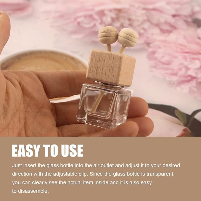 2 PCS Car Diffuser Air Freshener Bottles, Refillable Empty Glass Essential Oil Diffuser Vent Clip & Wooden Caps Sticks, Universal Aromatherapy Diffusers for Most Vehicles (Square)