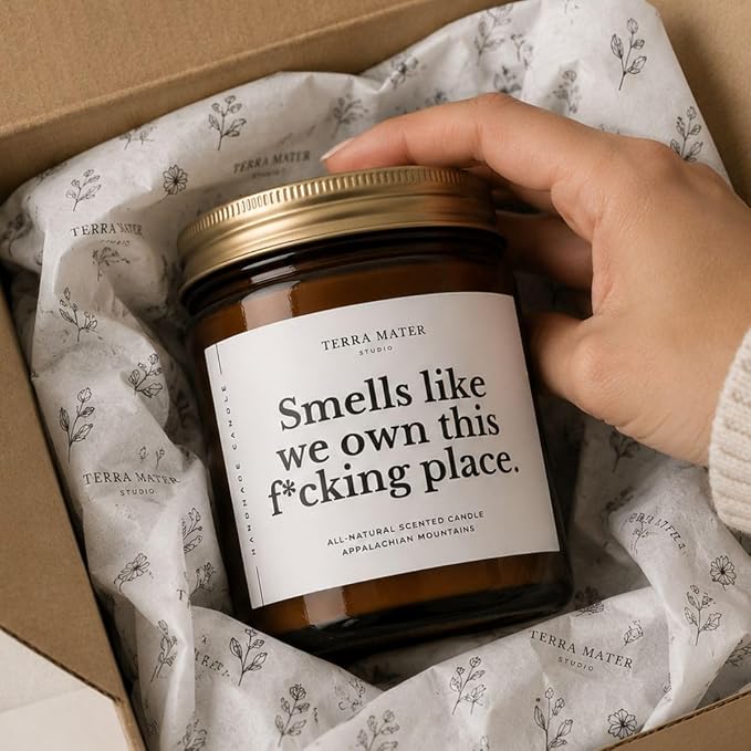 Funny Housewarming Candle, Smells Like We Own This Fcking Place, All-Natural Scented Candle, 100% Soy Wax & Fine Oils, New Homeowners First Home Apartment Gifts, Made in USA