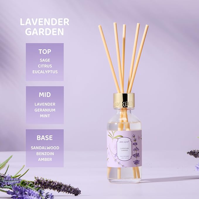 Airkeep Reed Diffuser Oil Set with Reed Sticks,Lavender Garden Aromatherapy Oil Scent Diffuser for Home Office Bathroom Decoration Perfume and Gifts 3.38 oz/100ml