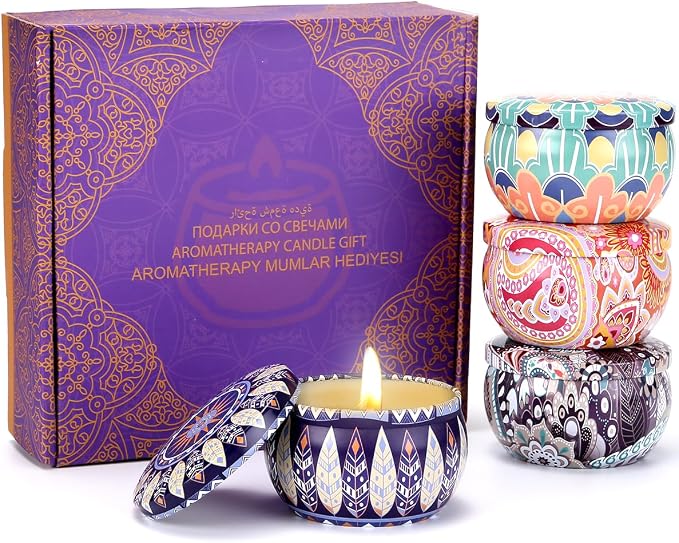 4 Pack Aromatherapy Candles Long-Lasting Fragrance Soy Wax Aromatherapy Candles, Suitable for Home Use, Yoga, Bathing, Mother's Day, Christmas, Festivals to Create Atmosphere (4Pack-Classic A)