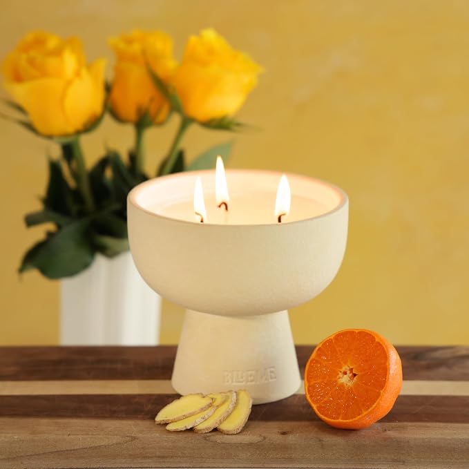 Blueme Happiness Candle Refill | Yuzu & Ginger | 5 Wick - Contains Essential Oil, Sustainable, Hand Finished, Hand Poured, Luxury Refill, Natural Cotton Wick, Soy-Wax Blend | Giant 45 oz