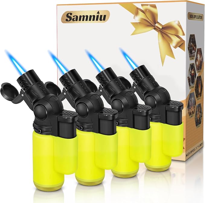 SAMNIU 4 Pack of Mini Torch Lighter, Windproof 45° Rotatable Jet Flame, Multi-Purpose Butane Lighters for Candle, Fireplace, Christmas Party Favors (Gas not Included)