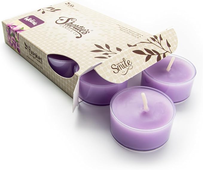 Pure Wisteria Premium Tealight Candles - Highly Scented with Essential & Natural Oils - 6 Purple Tea Lights - Beautiful Candlelight - Made in the USA - Flower & Floral Collection