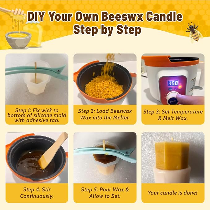 Beeswax Candle Making Kit, 2LB (32oz) Organic Beeswax for Candle Making with Electric Wax Melter, Bees wax Pellets for Lip Balm, Lotion, Furniture Polishing & Soap Making Ideal for Home Craft