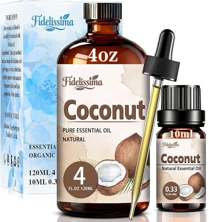 Fidelissima Natural Essential Oil Set,5 Scents Gift Kit –Coconut,Gardenia,Sandalwood,Geranium,Vanillaa,Fragrance Oil for Diffuser,Candle Soap Making,Personal Care with Glass Dropper