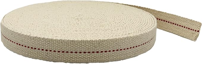 Light of Mine - 7/8" Inch 33' Foot, 100% Cotton Flat Wick for Paraffin Oil, Kerosene Based Lanterns, and Oil Lamps with Genuine Red Stitch (7/8" - 33' Roll)