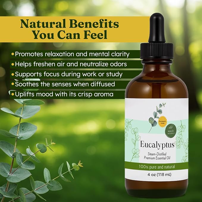 Steam Distilled Eucalyptus Essential Oil - Premium Hair Growth Oil for Scalp Stimulation & Refreshing Aroma - Essential Oil Supports Healthy Hair, Skin & Mental Clarity - 4oz
