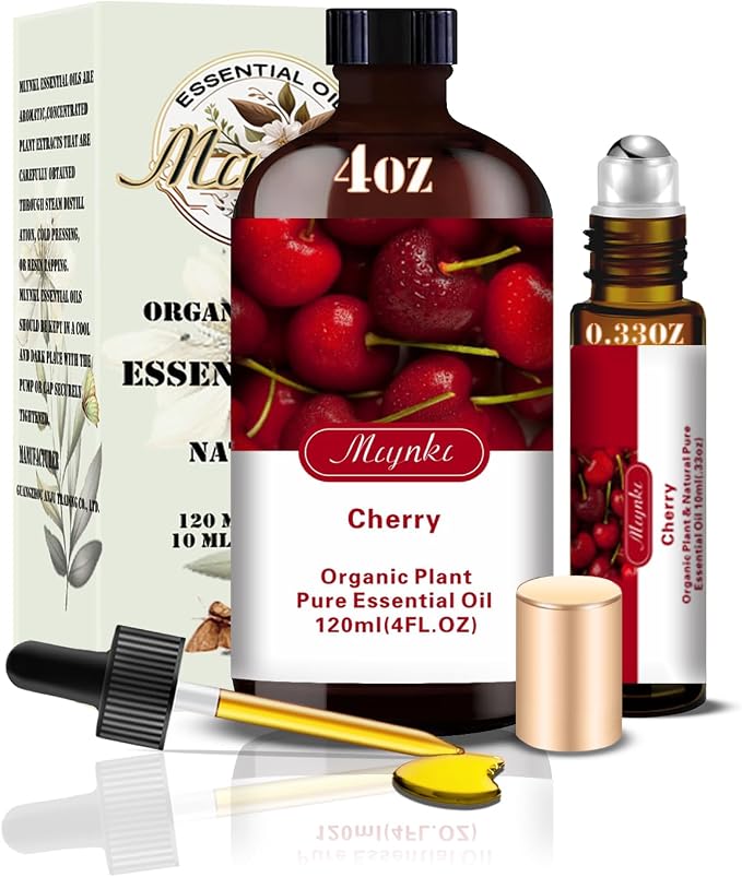 Cherry Essential Oil, Cherry Oil for Diffuser, Humidifier, DIY Candle, Soap, Sweet Scent, Home, Office, Gift Ready,Cherry Fragrance Oil - MLYNKL Essential Oils (4.33 fl oz / 130ml)