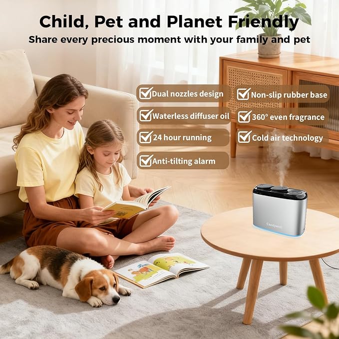 Smart Essential Oil Diffuser with Dual Nozzle & App Control, Waterless Diffuser for 1500 Sq Ft, with 4 Timer & 4 Mist Levels, Hotel Scent Diffuser for Home & Office