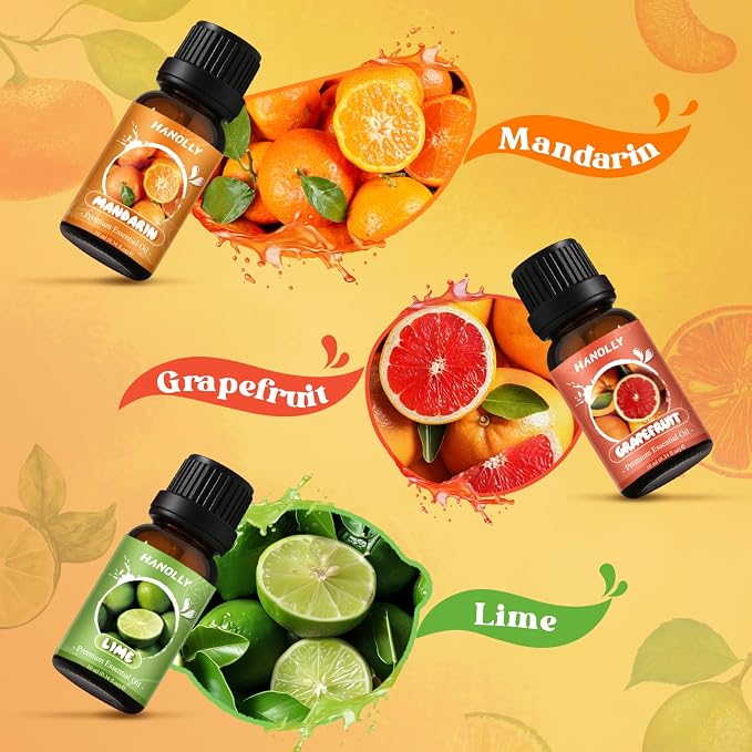 Citrus Essential Oils Set,Premium Fragrance Oil for Diffuser for Home,Scented Oil for Candle & Soap Making, Sweet Orange, Bergamot, Lemon, Grapefruit, Lime, Mandarin, Fruit Aromatherapy Oils
