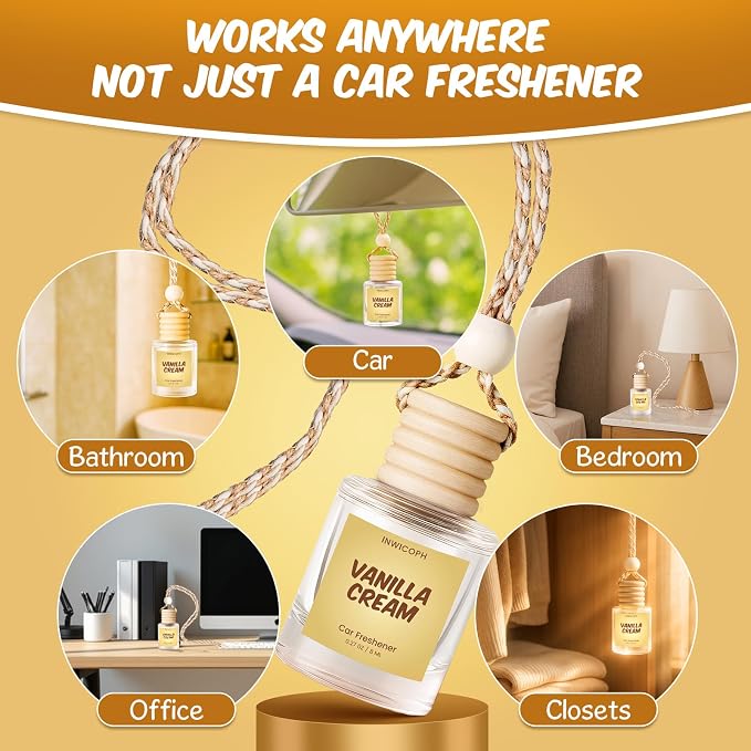 Premium Car Air Freshener Diffuser Set (2 Pack) - Vanilla Cream Fragrance Oil, 45+ Day Long-Lasting Hanging Auto Freshener