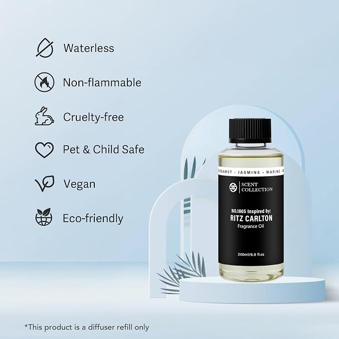 Luxury Hotel Scent Ritz Carlton Diffuser Oil 200ml/6.76Fl Oz Long-Lasting Essential Oil Refill for HVAC Systems, Home & Spa Use l Waterless Essential Aromatherapy