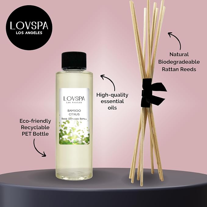 Bamboo Citrus Diffuser Oil - Luxury Essential Oils for Diffuser Refill & Air Freshener Room Spray - Long-Lasting & Natural Home Fragrance, Scented Oil for Diffusers, USA Made, 4oz