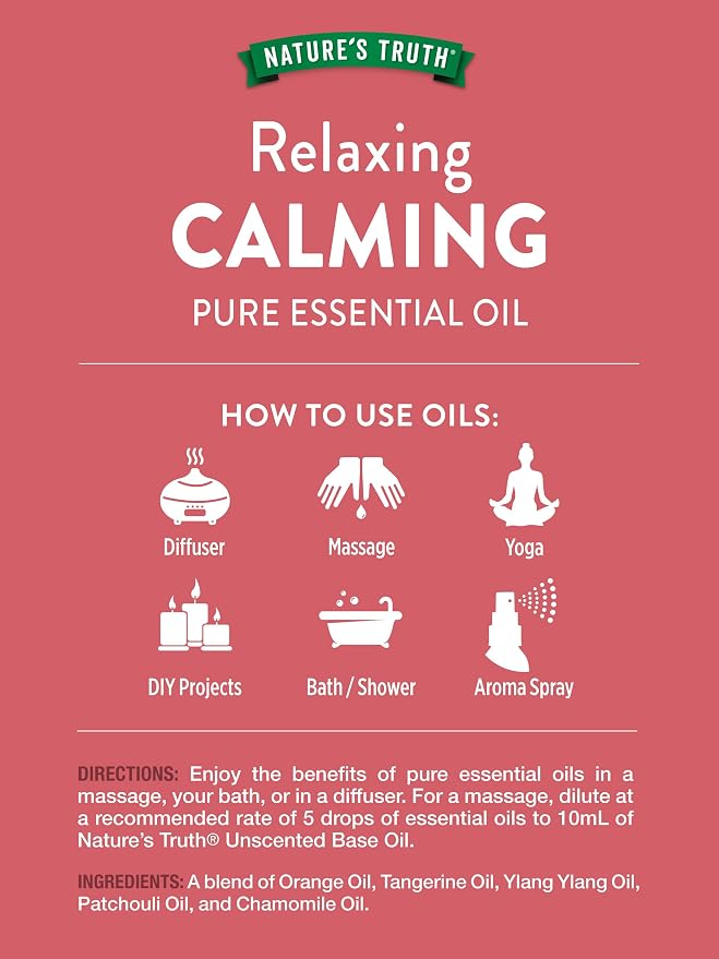 Nature's Truth Calming Pure Essential Oil | 15 mL | for Diffusers and Aromatherapy | Plant Based, Non-GMO & Gluten Free