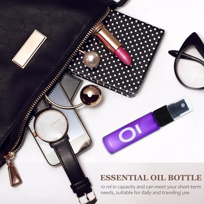 8pcs 10ml Glass Roller Bottles with Caps Mini Essential Oil Perfume Bottle Kit Refillable Portable for Aromatherapy and