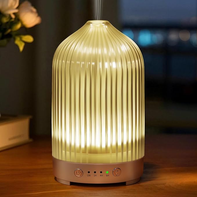 Essential Oil Diffuser for Home- 200ml Aromatherapy Diffuser for Essential Oils with 4 Timer, 7 Color LED Lights Waterless Auto Shut-Off for Home Office Décor Gifts for Women