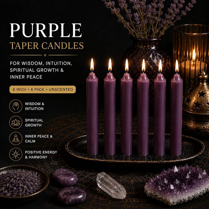 6 Inch Taper Candle 6 Pack Spell, Wicca, Santeria, Energized Candles Velas de 6 Pulgadas Paquete de 6 Velas (Violet 6 Pack)