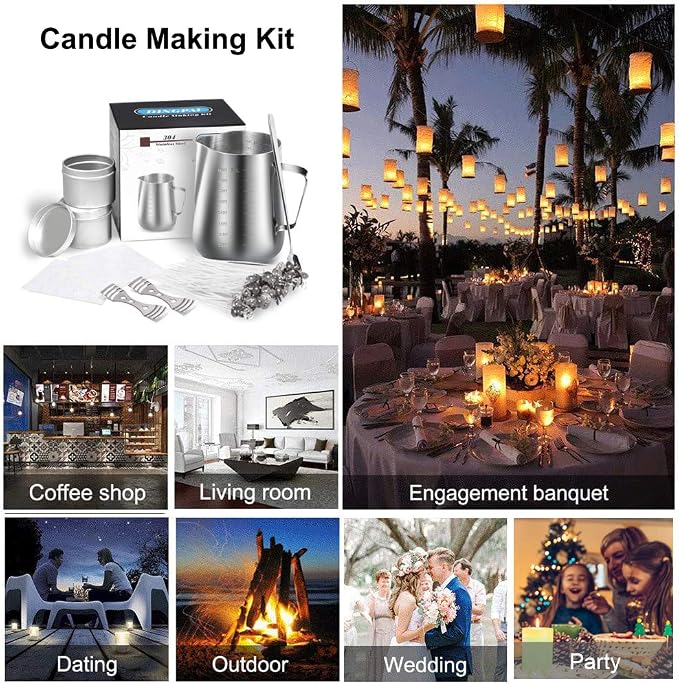 DINGPAI Candle Making Supplies, DIY Candles Craft Tools Including Candle Make Pouring Pot, Candle Wicks, Candle Wicks Sticker, 3-Hole Candle Wicks Holder, Candle Tins and Spoon