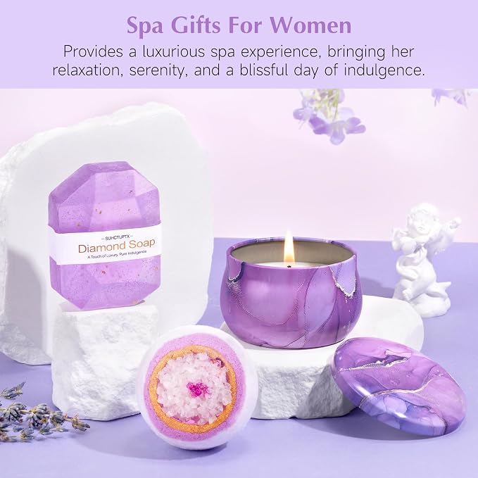 Suhctuptx Birthday Gifts for Women, Unique Self Care Gifts Get Well Soon Basket, Christmas Relaxing Spa Gift Care Package w/Flannel Blanket 40 oz Tumbler, for Mom Her Sister Friend