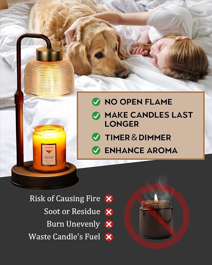 Candle Warmer Lamp with Timer & Dimmable Brightness, House Warming Gifts New Home, Candle Warming Lamp Gifts for Mothers Day, Birthday Gifts for Women Mom, Flameless Wax Melt Warmer for Jar Candles