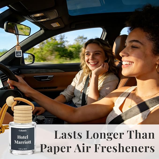 Car Air Fresheners, Colomix Hanging Car Freshener Diffuser Inspired by Hotel Marriott, Long lasting Car Odor Eliminator 2 Packs, Car Freshener Accessories for Rearview Mirror