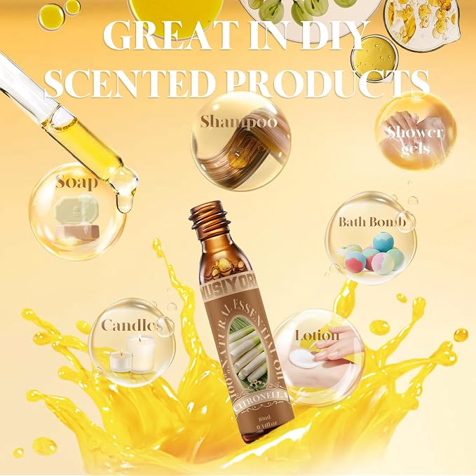 Citronella Essential Oil 10ML - 100% Pure and Natural Therapeutic Grade Oils for Aromatherapy Diffuser - 0.34 Fl Oz/Citronella