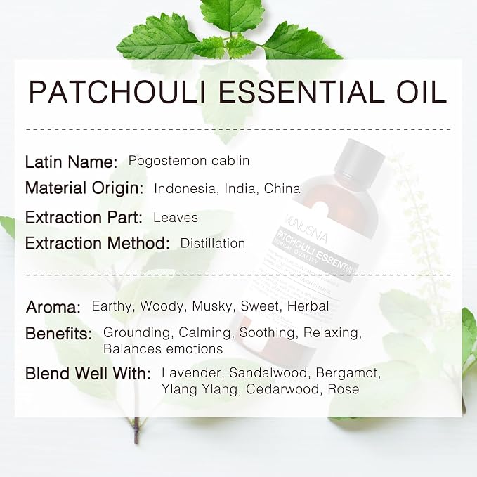 Pure Patchouli Essential Oil 100ML, 100% Pure Natural Patchouli Oils Premium Grade Aromatherapy Oil for Hair Face Skin Body Care, Diffuser, Massage, Home, Soap and Candle Making