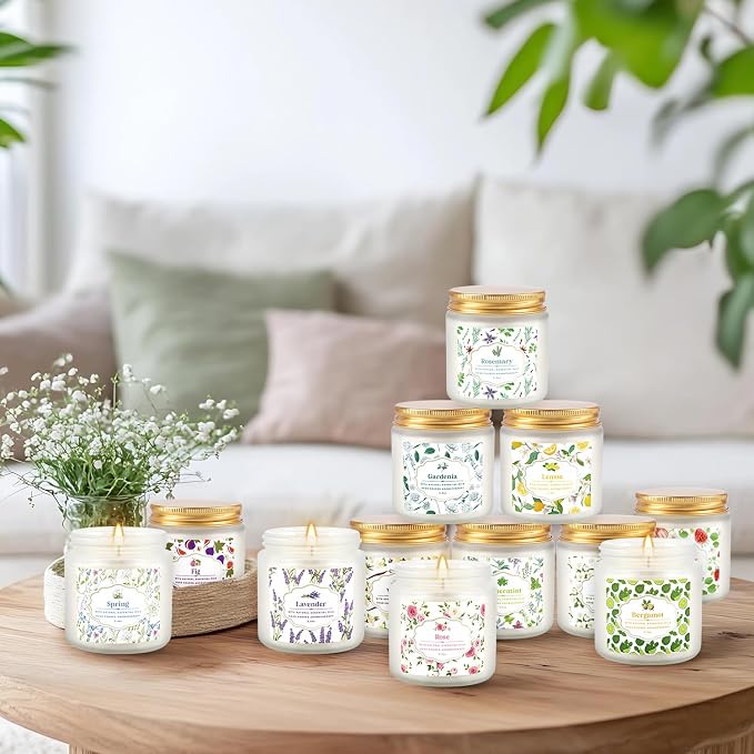 Scented Candle Set 24 Pack,White, Candle for Home Scented, Odor Eliminating, Stress Relief, Long Lasting Soy Wax Gift Set
