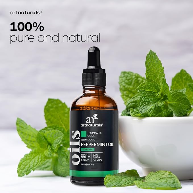 artnaturals Peppermint Essential Oil (4.0 Fl Oz / 118ml) - 100% Pure Undiluted Premium Therapeutic Grade Mentha Peperita - Fresh Mint for Hair Growth and Skin - Aromatherapy Oil for Diffuser