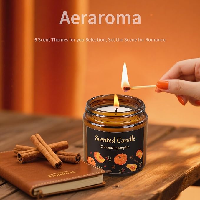 6 Pack Candles for Home Scented, Aromatherapy Candles for Women Men, 21oz Natural Soy Wax Scented Candle Set, Amber Jar Candle Gifts Set for Birthday, Christmas, Valentines Day