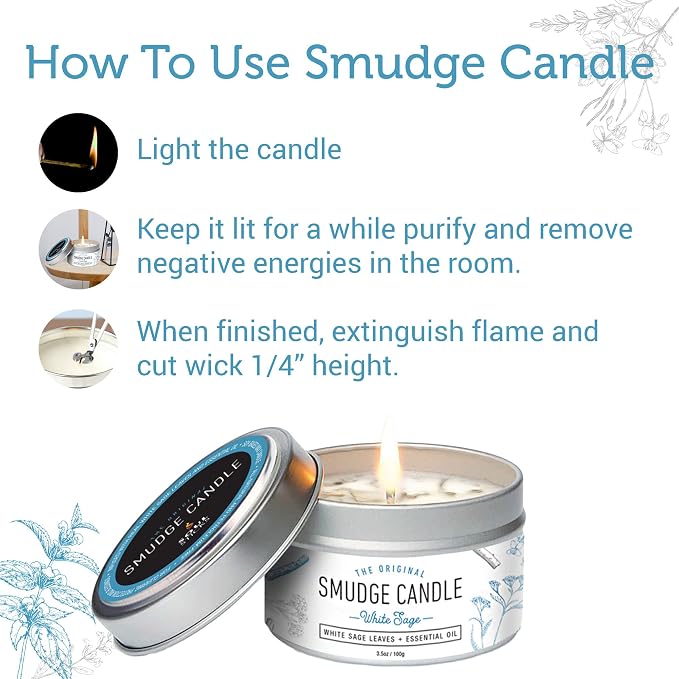 SOUL STICKS Smudge Candle for Cleansing House, Meditation, Chakra Healing, Aromatherapy | 3.5 Ounce Smudge Candle for Spiritual Cleansing (White Sage)