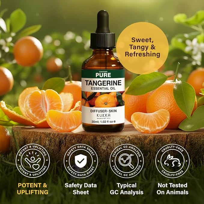 100% Pure Tangerine Oil - 1 Fl Oz Tangerine Essential Oil for Hair, Skin, Diffuser, Aromatherapy & DIY Soap Making Scent
