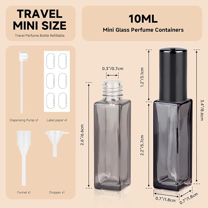 Perfume Travel Refillable Atomizer, 3 Pack 10ml Leak Proof Refillable Perfume Bottle for Air Travel, Purse and Business Trips, Glass Atomizer Sprayer for Cologne with Funnel & Pipette