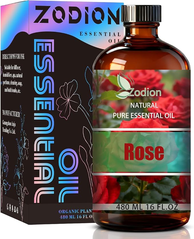 Rose Essential Oil - Rose Fragrance Oil for Diffuser, Massage, Humidifier, DIY Candle, Soap Making, Home, Bath, Yoga - 16 fl oz (480ml) - ZODION Essential Oils