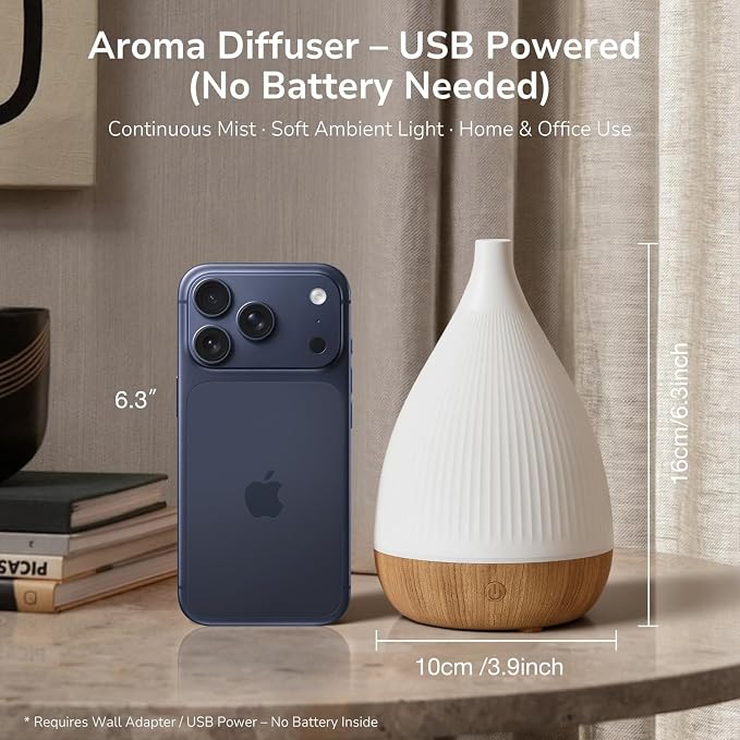 SOULORIGIN Ultrasonic Essential Oil Diffuser, Home Fragrance Aroma Diffuser with Auto Shut-Off, 8-Color Night Light & Ultra-Quiet Operation, BPA-Free Portable Aromatherapy Humidifier for Home (Light)