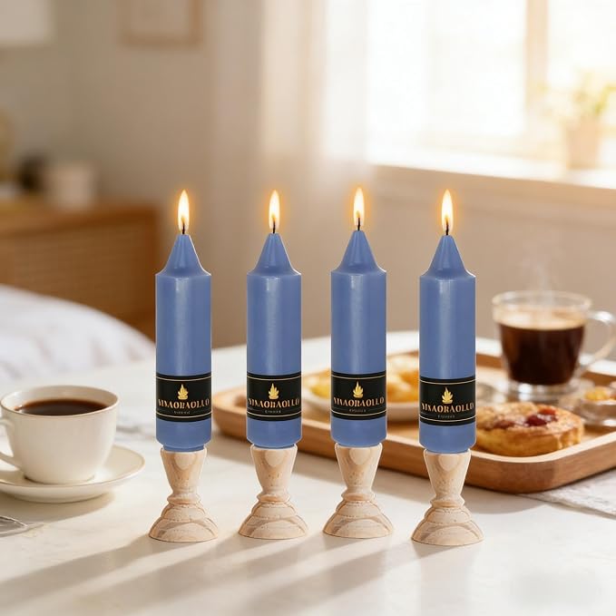 5 inch Short Taper Candle 4 Pack Handmade Haze Blue Candles Unscented Smokeless Pastel Candlesticks for Holiday Wedding Dinner Party Seasonal Celebration Birthday Home Decoration