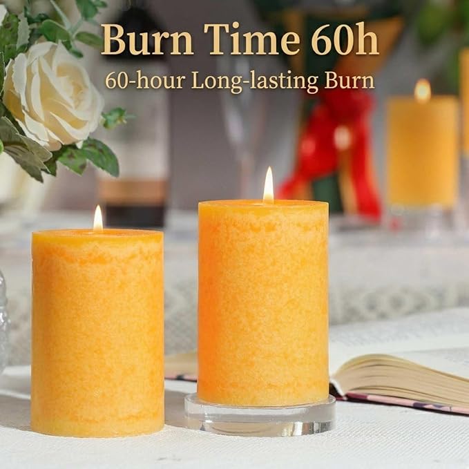 Orange Lemongrass Scented Pillar Candles 4 Pack, 60 Hours Long Lasting Burn Natural Essential Oils,2.8 x 4 in - Fresh Citrus Scent for Outdoor Patio & Home Refresh,Natural Repellent Vibes& Home Spa