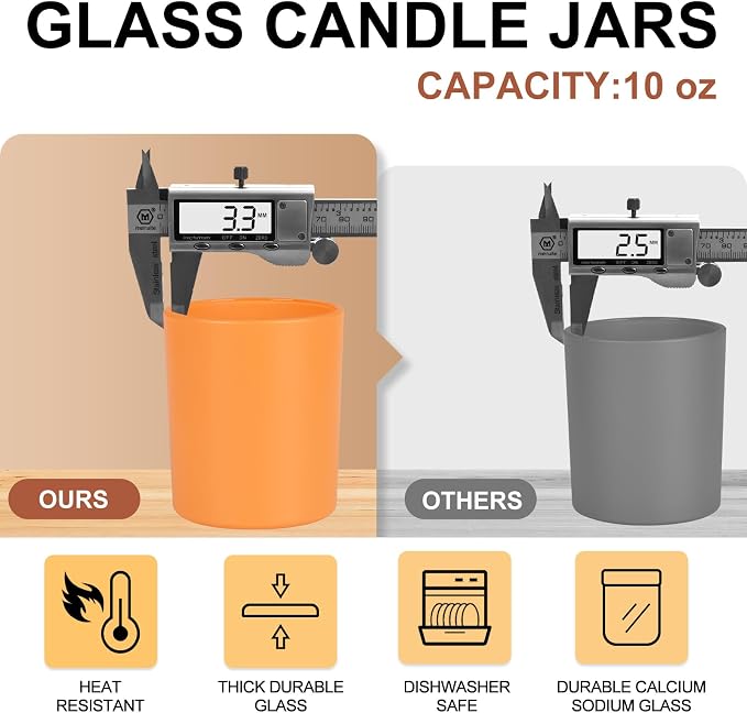 SHOWIN 10 OZ Thick Candle Jars for Making Candles 15 Pcs, Empty Jars with Wood Lids for Candle Making, Sample Container, Fall