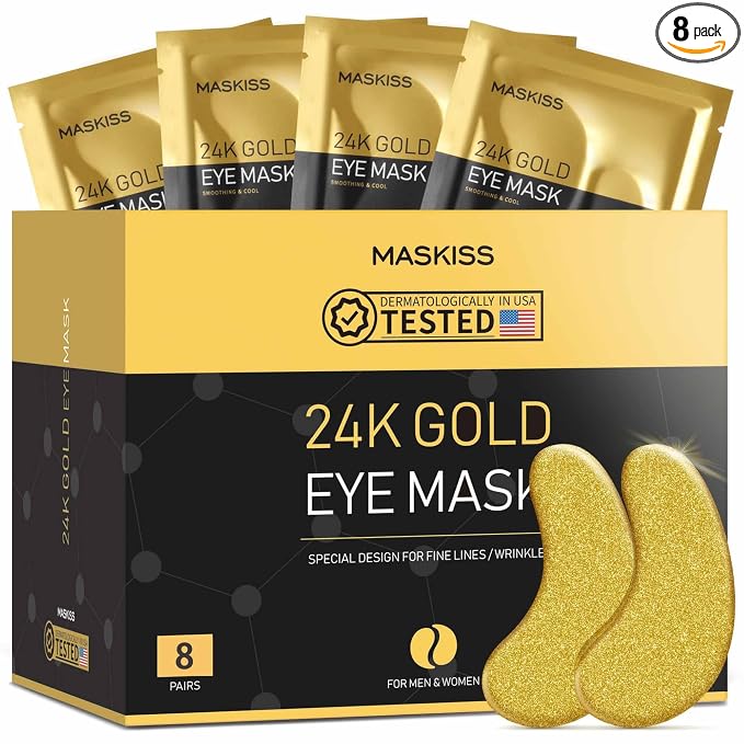 Maskiss 24k Gold Under Eye Patches (8 Pairs), eye mask, Collagen Skin Care Products, Eye Patches for Puffy Eyes, eye masks for dark circles and puffiness