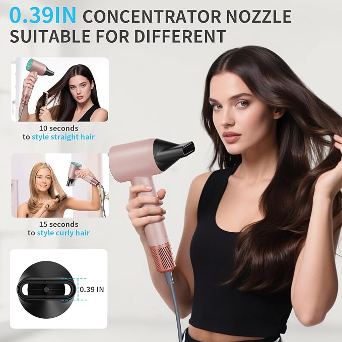 Hair Dryer,1400W High-Speed Ionic Dryer Low Noise Thermo-Control Hair-Dryer with Magnetic Nozzle,Fast Drying 2 Speeds & 4 Temps Hairdryer for Home Travel for Women and Men