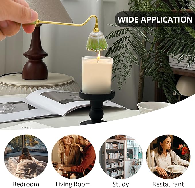 Candle Snuffer, Decorative Candle Extinguisher Snuffer with Long Handle, Elegant Metal Candle Tool for Putting Out Candle Flame Safely (Green)