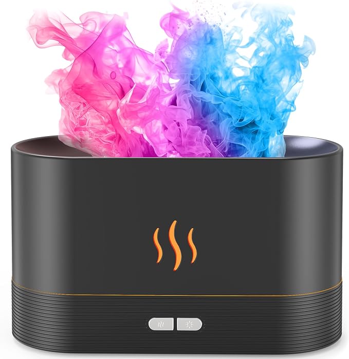 PIZAY Essential Oil Diffuser, Air Humidifier with Flame Led Light - 7 Colors, 180mL Capacity (8 Hours), Noiseless Operation, Auto-Off Protection - Perfect for Home Bedroom Office Gifts(Black)