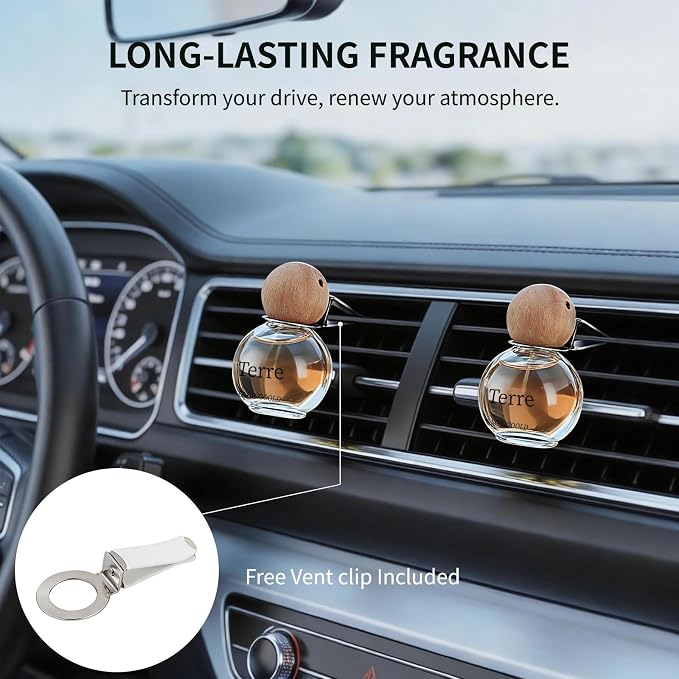 Car Air Freshener Hanging 2 Pack, Woody Citrus Scent Essential Oil Diffuser Long Lasting Up to 150 Days, Cute Car Accessories with 2 Vent Clip for Women Men Gift, Odor Eliminator