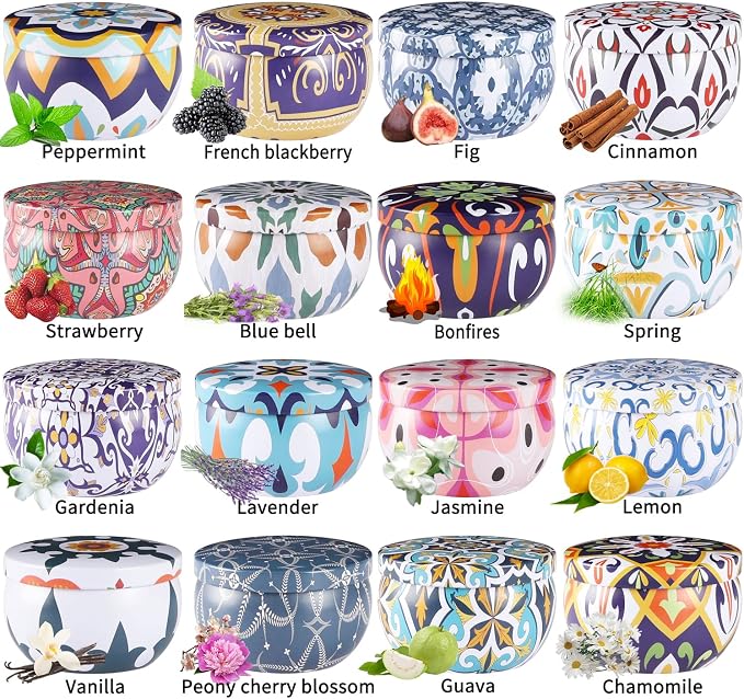16 Pack Small Scented Candles Set-2.5 oz Aromatherapy Candle 100% Natural Soy Wax-Portable Travel Tin Candle for Woman Home Décor Birthdays Meditation