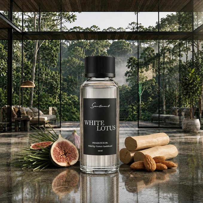Scentiment White Lotus Diffuser Oil - Premium Hotel Scent with Notes of of Wild Fig, Vetiver, Almond & Sandalwood Home Scent, Hotel Fragrance Oil Diffuser Refill - 4.06 fl oz (120 mL)