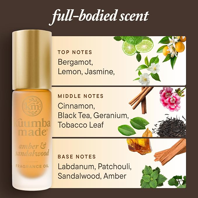 Kuumba Made Amber & Sandalwood Fragrance Oil, Long-Lasting Scented Oil Perfume Roller, Vegan, Alcohol-Free, 0.15 Fl Oz