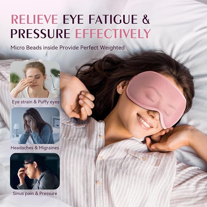 Weighted Eye Mask - 3D Contoured Sleep Masks for Women Men, Blackout Sleeping Eye Mask for Travel, Meditation, Airplane, Memory Foam, Adjustable Strap Pink Black