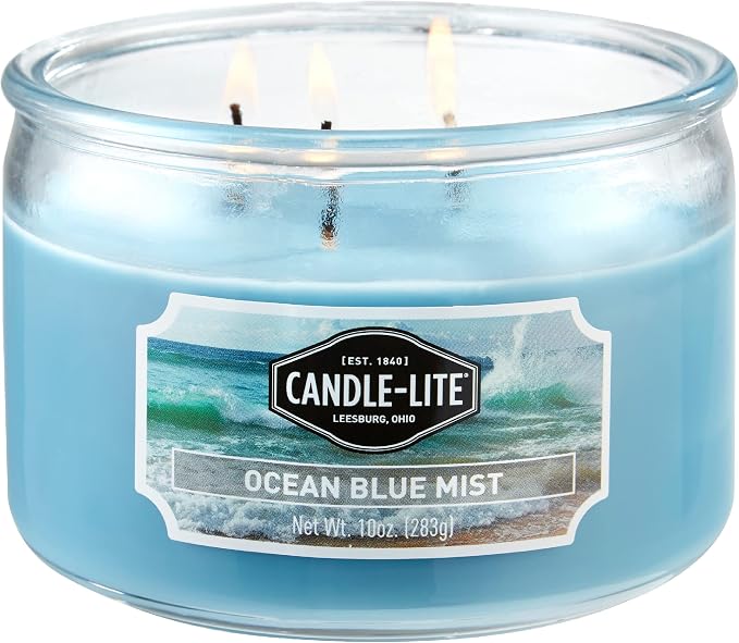 CANDLE-LITE Ocean Blue Mist Scent 3-Wick Aromatherapy Candle with 20-40 Hours of Burn Time, 10 oz