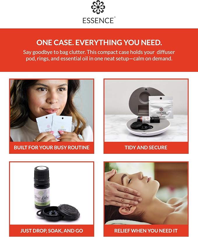 Essence Pearl Travel Case | Grapefruit Essential Oil | Aromatherapy Nasal Diffuser & Essential Oil Carrying Case | Uplifting Citrus Scent | Travel-Friendly Kit | Black Pod